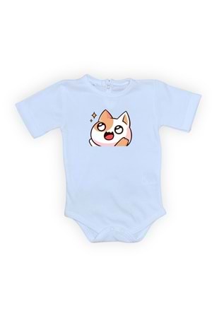 Gözleri Parlayan Kedi Baskılı Bebek Body Zıbın Çıtçıtlı Badi