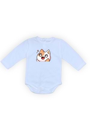 Gözleri Parlayan Kedi Baskılı Bebek Body Zıbın Çıtçıtlı Badi