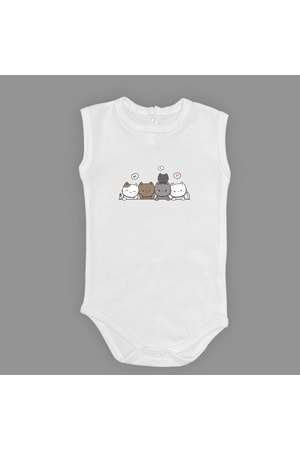 Sevimli Kediler Baskılı Bebek Body Zıbın Çıtçıtlı Badi