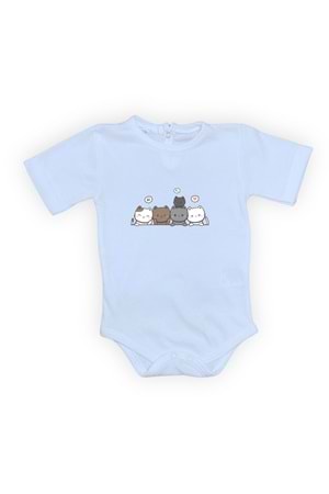 Sevimli Kediler Baskılı Bebek Body Zıbın Çıtçıtlı Badi