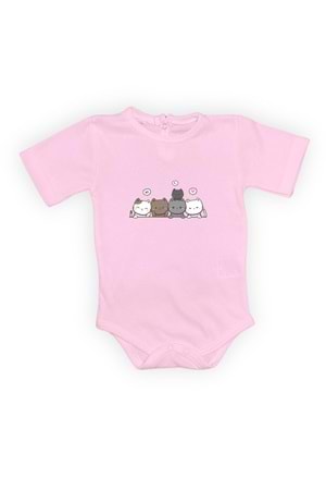 Sevimli Kediler Baskılı Bebek Body Zıbın Çıtçıtlı Badi