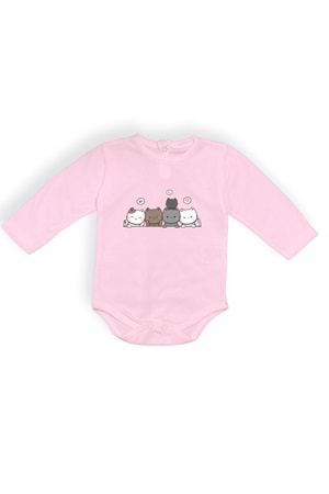 Sevimli Kediler Baskılı Bebek Body Zıbın Çıtçıtlı Badi