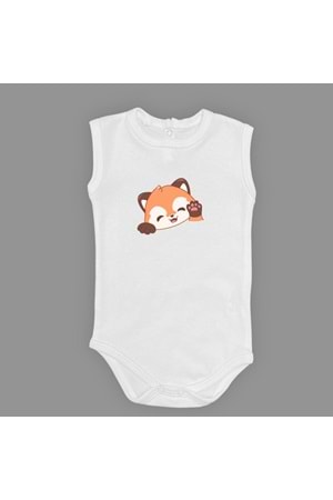 Sevimli Tilki Baskılı Bebek Body Zıbın Çıtçıtlı Badi