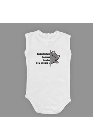 Baştan Söyliyim Kedi Baskılı Bebek Body Zıbın Çıtçıtlı Badi