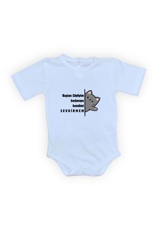 Baştan Söyliyim Kedi Baskılı Bebek Body Zıbın Çıtçıtlı Badi