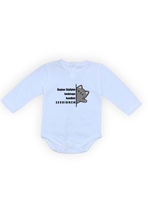 Baştan Söyliyim Kedi Baskılı Bebek Body Zıbın Çıtçıtlı Badi