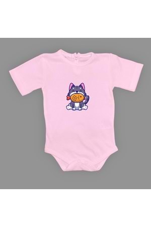 Baskılı Balıklı Kedi Bebek Çıtçıtlı Body - MNK0658-KOYU PEMBE-1 YAŞ