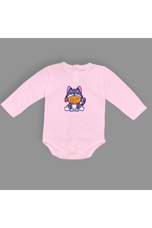 Baskılı Balıklı Kedi Bebek Çıtçıtlı Body - MNK0658-PEMBE-18 AY