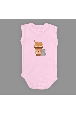 Baskılı Kahve Seven Kediler Bebek Çıtçıtlı Body - MNK0659-AÇIK PEMBE-1 YAŞ