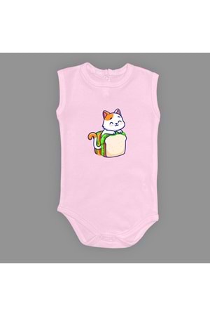 Baskılı Tost Kedi Bebek Çıtçıtlı Body - MNK0660-AÇIK PEMBE-6 AY