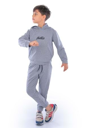 Adventure Nakış Kanguru Cepli Kapüşonlu Çocuk Eşofman MNK10072