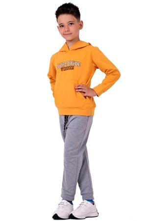 Worldwide Winner Nakış Kanguru Cepli Kapüşonlu Çocuk Eşofman MNK10073