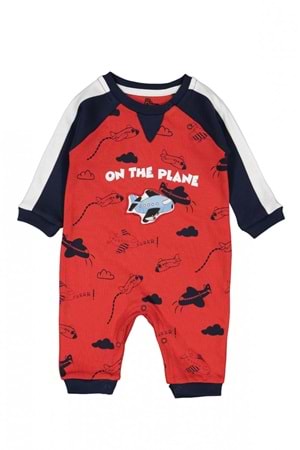 Kabartma Uçak Motifli Penye Erkek Bebek Tulum