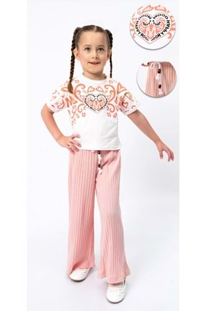 Fitilli Örme Pantolonlu Baskılı Kız Çocuk Takım MNK2120