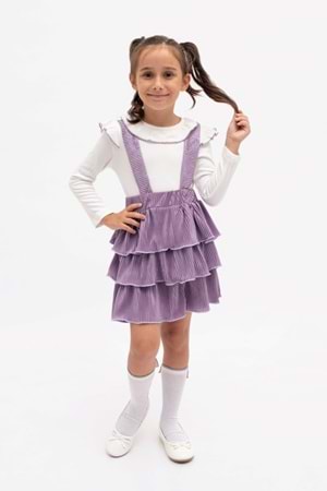 Kadife Salopet Askılı Kız Etekli Takım MNK2147