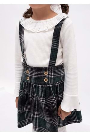 Ekose Desen Kız Çocuk Salopet Etekli Badili Takım MNK2148