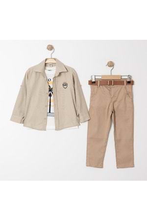 Palmiye Baskılı Tişört , Gömlek Ve Pantolon Takım MNK4136