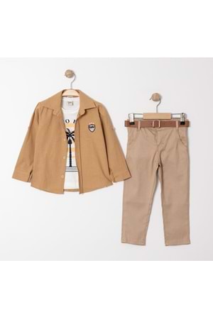 Palmiye Baskılı Tişört , Gömlek Ve Pantolon Takım MNK4136