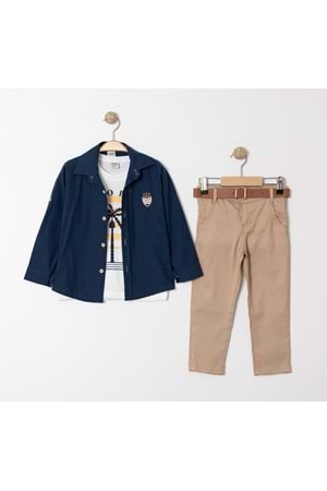 Palmiye Baskılı Tişört , Gömlek Ve Pantolon Takım MNK4136