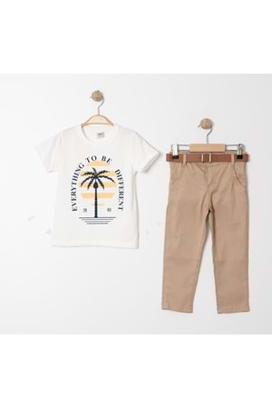Palmiye Baskılı Tişört , Gömlek Ve Pantolon Takım MNK4136