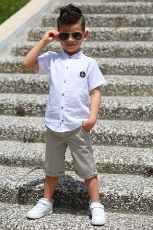 Keten Gömlek Dokuma Pantolon Kemerli Erkek Çocuk Takım MNK4306