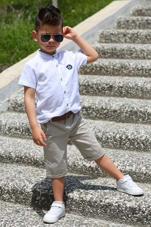 Keten Gömlek Dokuma Pantolon Kemerli Erkek Çocuk Takım MNK4306