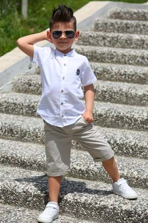 Keten Gömlek Dokuma Pantolon Kemerli Erkek Çocuk Takım MNK4306