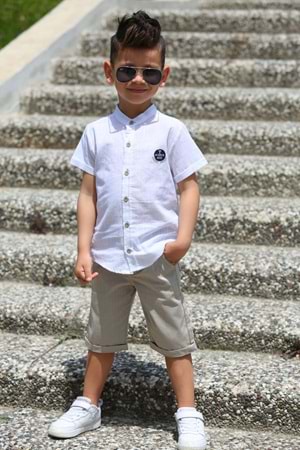 Keten Gömlek Dokuma Pantolon Kemerli Erkek Çocuk Takım MNK4306