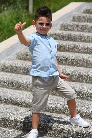 Keten Gömlek Dokuma Pantolon Kemerli Erkek Çocuk Takım MNK4306