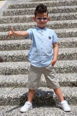 Keten Gömlek Dokuma Pantolon Kemerli Erkek Çocuk Takım MNK4306