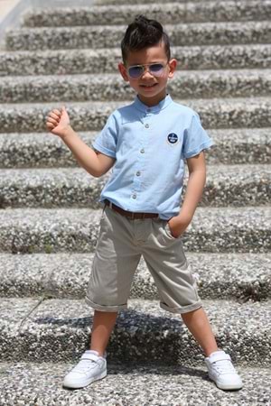 Keten Gömlek Dokuma Pantolon Kemerli Erkek Çocuk Takım MNK4306