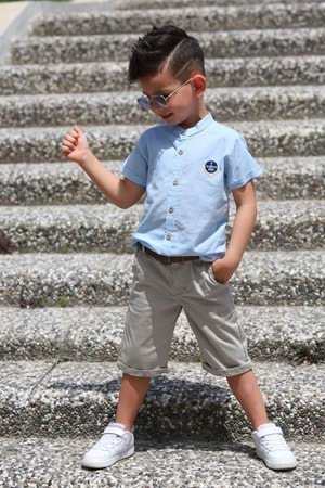 Keten Gömlek Dokuma Pantolon Kemerli Erkek Çocuk Takım MNK4306