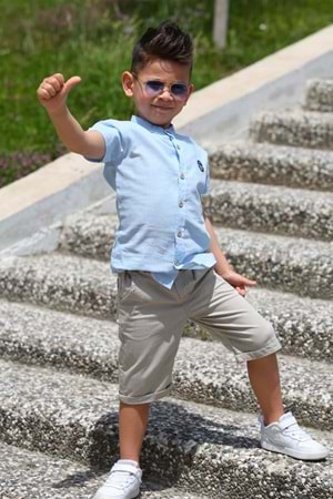 Keten Gömlek Dokuma Pantolon Kemerli Erkek Çocuk Takım MNK4306