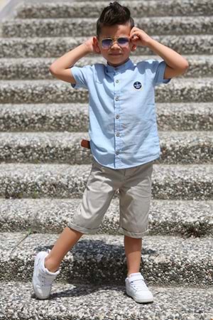 Keten Gömlek Dokuma Pantolon Kemerli Erkek Çocuk Takım MNK4306