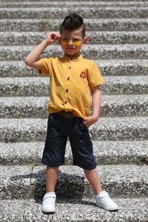 Keten Gömlek Dokuma Pantolon Kemerli Erkek Çocuk Takım MNK4306