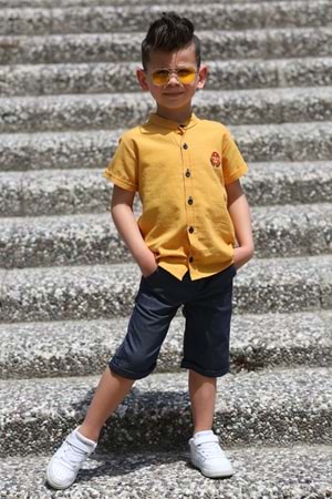 Keten Gömlek Dokuma Pantolon Kemerli Erkek Çocuk Takım MNK4306