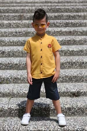 Keten Gömlek Dokuma Pantolon Kemerli Erkek Çocuk Takım MNK4306