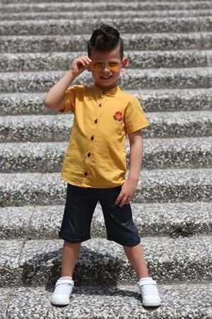 Keten Gömlek Dokuma Pantolon Kemerli Erkek Çocuk Takım MNK4306