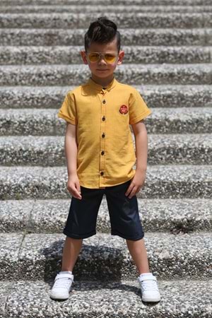 Keten Gömlek Dokuma Pantolon Kemerli Erkek Çocuk Takım MNK4306