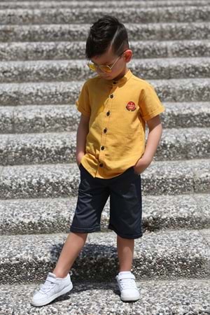 Keten Gömlek Dokuma Pantolon Kemerli Erkek Çocuk Takım MNK4306