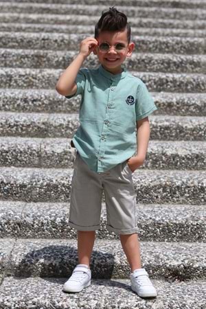 Keten Gömlek Dokuma Pantolon Kemerli Erkek Çocuk Takım MNK4306