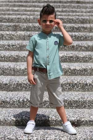 Keten Gömlek Dokuma Pantolon Kemerli Erkek Çocuk Takım MNK4306