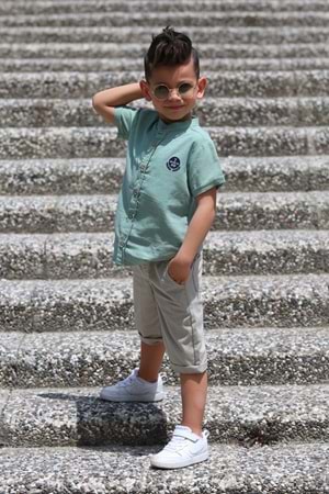 Keten Gömlek Dokuma Pantolon Kemerli Erkek Çocuk Takım MNK4306