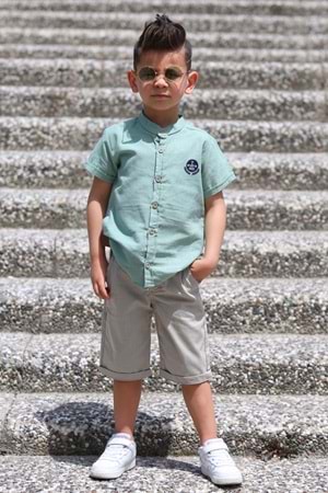 Keten Gömlek Dokuma Pantolon Kemerli Erkek Çocuk Takım MNK4306