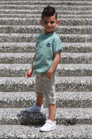 Keten Gömlek Dokuma Pantolon Kemerli Erkek Çocuk Takım MNK4306