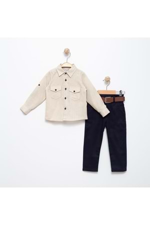 Keten Katlama Kol Gömlek, Gabardin Pantolon Takım MNK6359