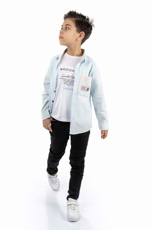 Çift Cepli Gömlek , Pantolon , T-Shirt 3Parça Pamuklu Erkek Çocuk Takım MNK965