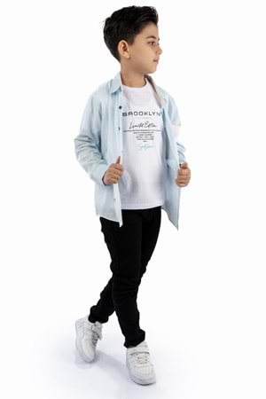 Çift Cepli Gömlek , Pantolon , T-Shirt 3Parça Pamuklu Erkek Çocuk Takım MNK965