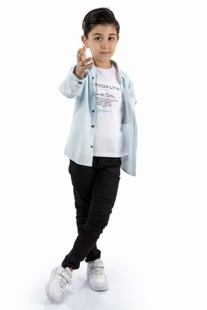 Çift Cepli Gömlek , Pantolon , T-Shirt 3Parça Pamuklu Erkek Çocuk Takım MNK965