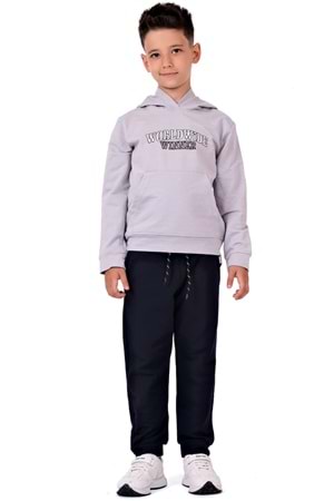 Erkek Çocuk Worldwide Winner Nakışlı Kanguru Cepli Kapüşonlu Eşofman Takımı
